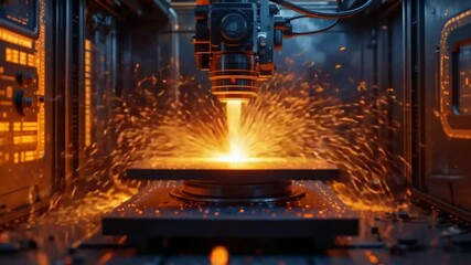 Wall Mural - Precision Cutting: A Modern Industrial Laser Cutting Through Metal with Fiery Sparks