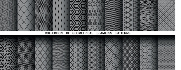 Leinwandbilder - Geometric set of seamless black and gray patterns. Simple vector graphics