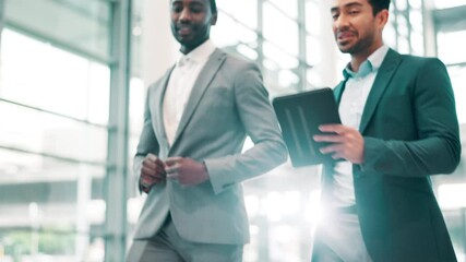 Aufkleber - Discussion, colleagues and hands with tablet, office and collaboration for investment, website and company. Business, investor and people with tech for feedback, meeting and review of information