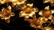 © melvilsky - Stunning composition of golden flowers against a dark, flowing black background for a luxurious feel.