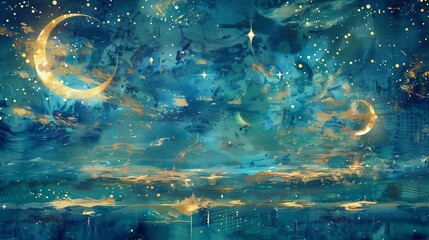 Wall Mural - Amazing blue and gold abstract painting. The painting has a lot of texture and brushstrokes. It would be a great addition to any home or office.