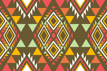 Aufkleber - An intricate geometric pattern featu triangles, diamonds, and zigzags in a colorful ethnic textile design creating a visually appealing