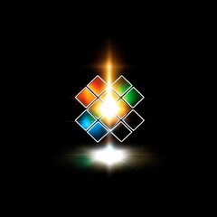 Poster - Colorful Abstract Diamond Composition with Radiating Light on Dark Background