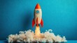 © sitifatimah - Rocket launching emitting smoke, embodying exploration success, innovation, ambition, adventure, technology, future.