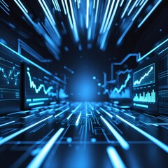 abstract futuristic digital technology with many information monitor, which creates a sense of wonde