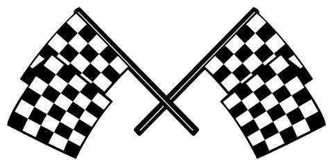 Fototapete - Two black and white checkered flags are crossed in the center of the image, creating a classic symbol of victory and completion. The flags are depicted in a simple, bold style.