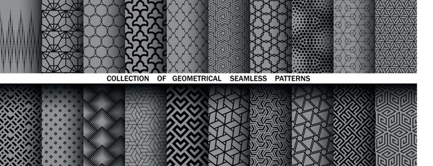 Leinwandbilder - Geometric set of seamless black and gray patterns. Simple vector graphics