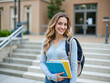 © Stock Image Zone - Portrait of Young University Student with Confident Smile and Academic Style in Campus Setting