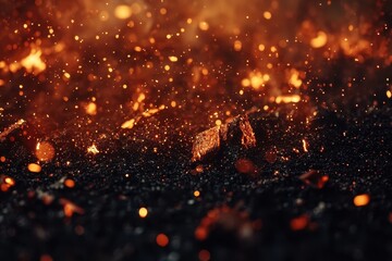 Wall Mural - Fiery embers glow on dark ashes