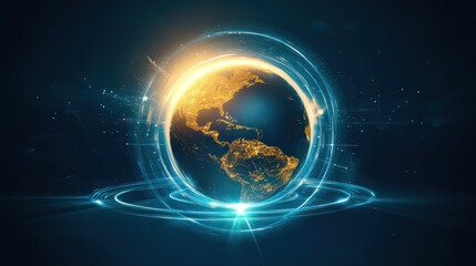 Wall Mural - earth icon surrounded by orbiting rings, symbolizing global connectivity