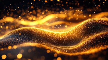Wall Mural - golden glitter wave moving in a dynamic, fluid motion across the scene