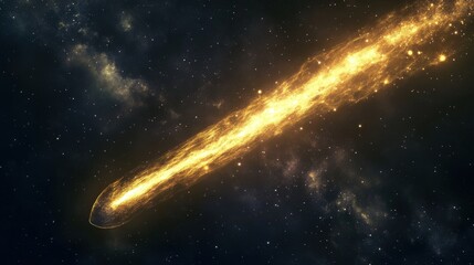 Wall Mural - a golden comet streaking across the dark sky, leaving behind a glowing light trail