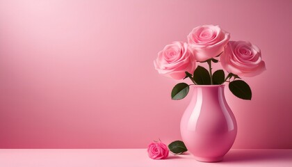 Wall Mural - pink vase with pink rose on pink background