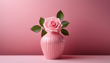 Wall Mural - pink vase with pink rose on pink background