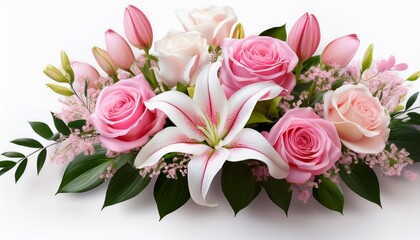Wall Mural - pink roses and white lily floral arrangement