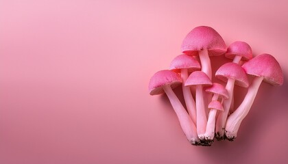 Wall Mural - pink mushrooms on pink background