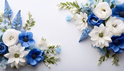 Wall Mural - delicate blue and white floral arrangement on white background