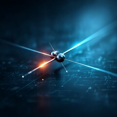 Aufkleber - Data Transmission: Futuristic Neural Network Concept with Interconnected Nodes and Glowing Light Beams