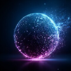 Aufkleber - Digital Sphere: Glowing Network and Data Transmission Visualisation on Dark Background.