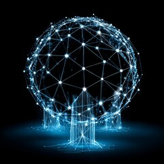 Leinwandbilder - Global Network Connection: A futuristic representation of interconnected systems with glowing nodes and a complex web of relationships.