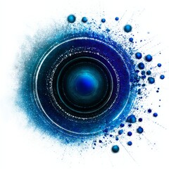 Aufkleber - Vivid Blue Vortex: Abstract Circle with Spheres and Splash Effects on White Background, Digital Art