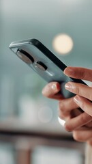 Aufkleber - Hands, phone and text message with business person in office for communication or social media. App, networking and search with employee scrolling or typing on mobile for workplace connectivity