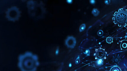 Wall Mural - Abstract blue background with gears and cogs symbols, representing innovation, technology, and mechanical engineering in a modern, dynamic design.

