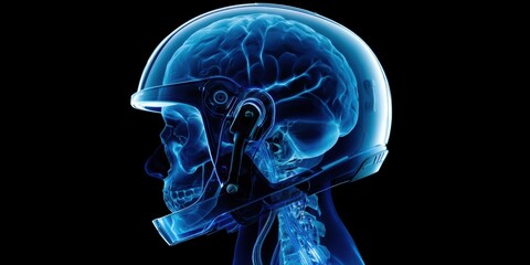 A man's head is shown in a blue light