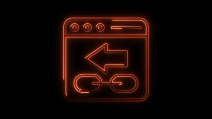 Glowing neon backlink icon animation for seo and website development,web page with arrow