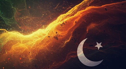Poster - India conflict Pakistan background with a star and a crescent moon