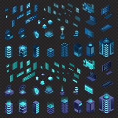 Wall Mural - large set of isometric computer technology. isometric set server equipment. modern technology concep