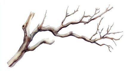 Winter Branch. Hand Drawn Watercolor Tree Stick Element Illustration
