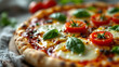 © astaszczyk - Italian pizza with tomatoes, mozzarella cheese and fresh basil. Close up.