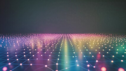 Abstract colorful network with connected glowing nodes against a dark background
