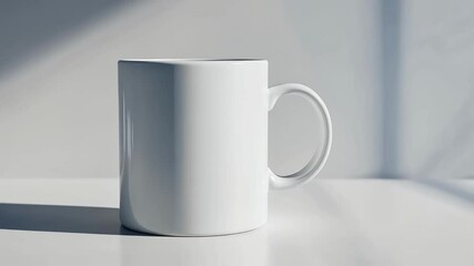 Aufkleber - White mug mockup template stands on a white table with window light casting shadows, creating a clean and minimalist design for showcasing branding or artwork