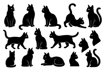 Naklejka na meble Various black cat icons in different poses for creative design and illustration purposes