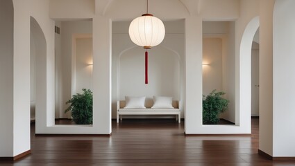 Fototapete - Serene interior lanterns archways botanical accents