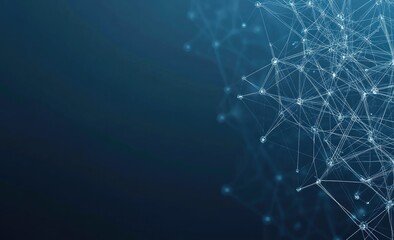 Abstract network connection, nodes and lines forming a complex structure on dark blue background