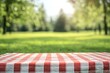 © firdan - Red Checkered Picnic Tablecloth in Blurred Park