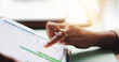 © peopleimages.com - Graphs, screen and hands of person on tablet with statistics, online data and information. Business, professional and closeup of worker on digital tech for report, finance review and profit analytics