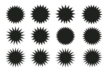 Wall Mural - icon set featuring various starburst shapes in solid black, suitable for graphic design projects and