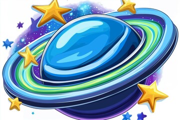 Wall Mural - colorful cartoon planet with stars in space on white background.
