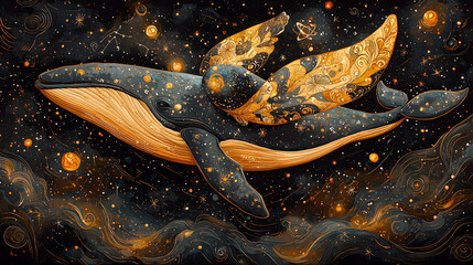 Wall Mural - a whale with a wing is flying through the sky