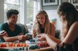 © Viktoriia - Friends enjoying a fun board game night indoors with laughter and excitement