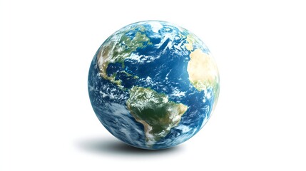 Planet Earth isolated on white background, North and South America visible, realistic globe