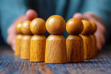 Wall Mural - wooden figurines representing a diverse group with human connection and support in a professional se