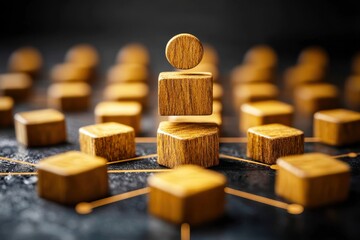 Wall Mural - wooden blocks arranged in a network, conceptual representation of connection, collaboration, and tea