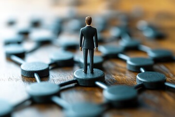 Wall Mural - businessman standing alone on network connections symbolizing professional growth and online relatio