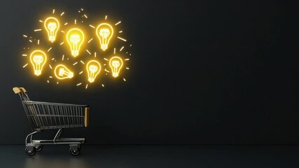 Wall Mural - light bulbs representing ideas above shopping cart symbolizing innovation and creativity in consumer