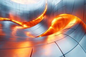 Fototapete - Dynamic Orange and Blue Swirling Geometric Pattern